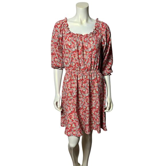 LOFT Outlet Petite Red Floral Off Shoulder Elastic Waist Dress Size 8 - Picture 7 of 9